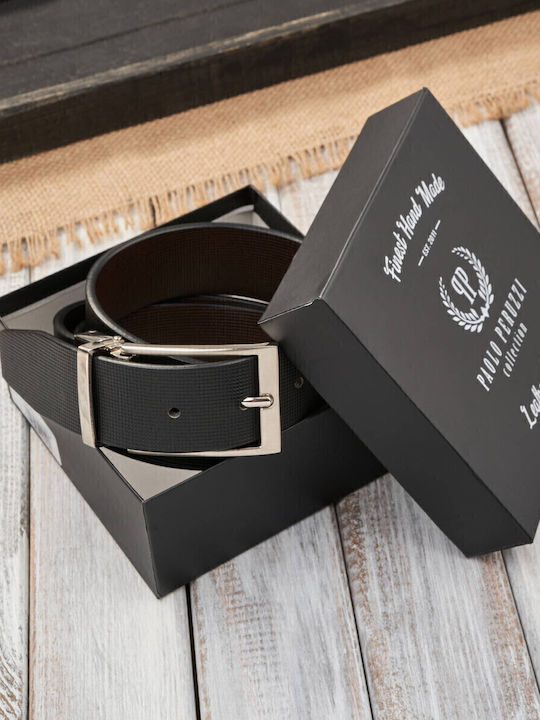 Herren Gürtel Leder Beidseitig Schwarz