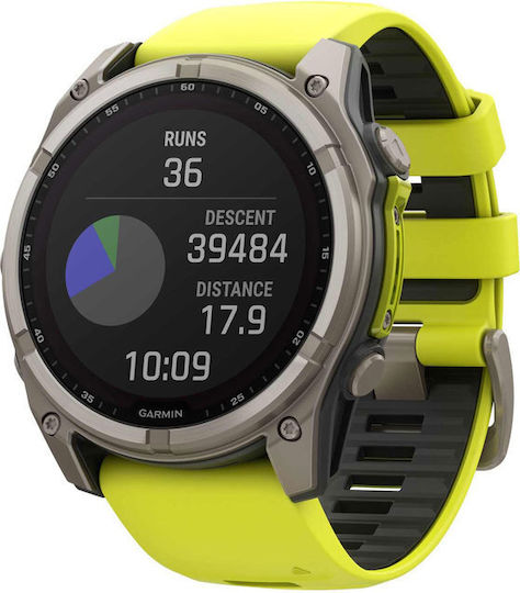 Garmin Fenix 8 Solar Titanium 51mm Waterproof Smartwatch with Heart Rate Monitor (Sapphire, Titanium With Amp Yellow/Graphite Silicone Band)