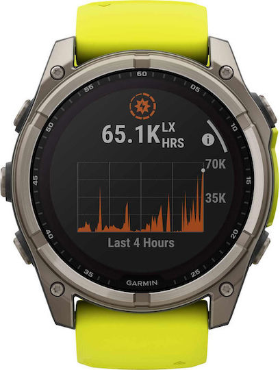 Garmin Fenix 8 Solar Titanium 51mm Waterproof Smartwatch with Heart Rate Monitor (Sapphire, Titanium With Amp Yellow/Graphite Silicone Band)