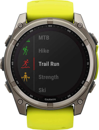 Garmin Fenix 8 Solar Titanium 51mm Waterproof Smartwatch with Heart Rate Monitor (Sapphire, Titanium With Amp Yellow/Graphite Silicone Band)
