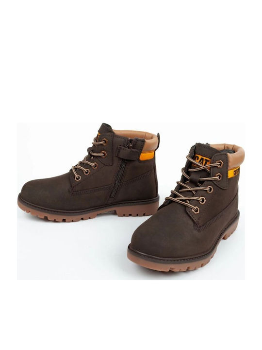 Leather Kids Boots with Zipper Brown