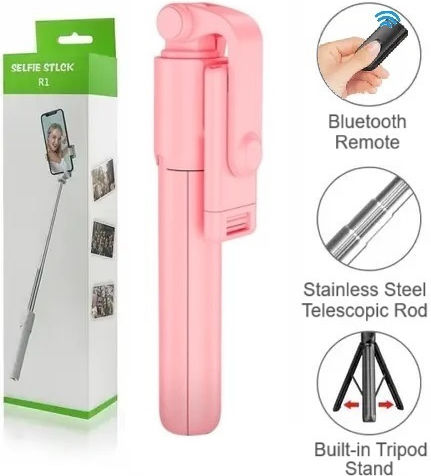 Selfie Stick Τρίποδο Κινητού Bluetooth Ροζ