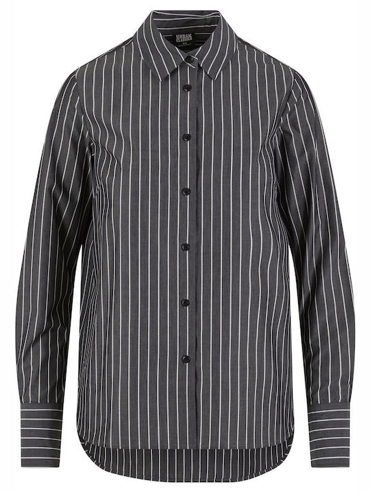 Long Sleeve Women's Cotton Shirt Black Striped