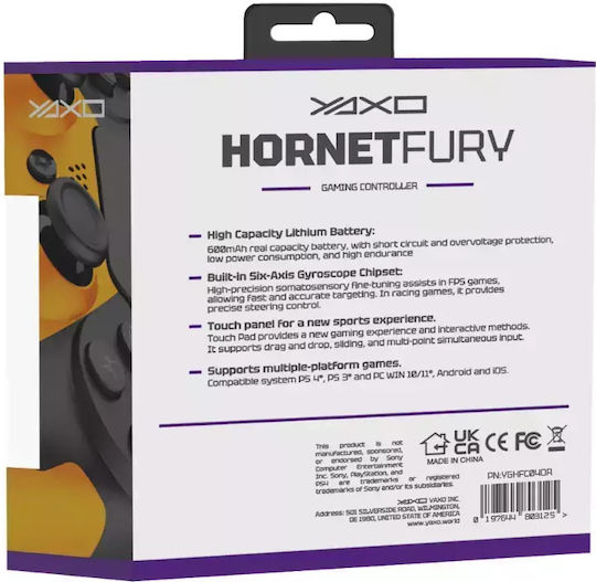 Yaxo Hornet Fury Ασύρματο Gamepad για PC / PS4 Πορτοκαλί