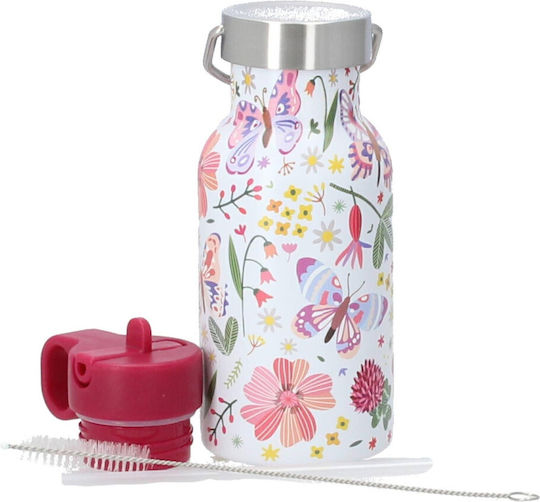 Bioloco Sky Sticlă Pentru Copii Termos Din Oțel Inoxidabil Cu Tematică Fluturi Cu Capac Cu Filet Antivărsare Multicolor 350ml