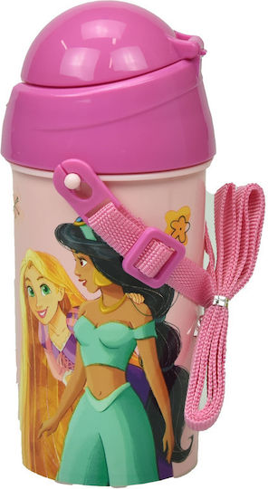 Gim Princess Kinderflasche Disney Prinzessin Kunststoff mit Strohhalm Rosa 500ml