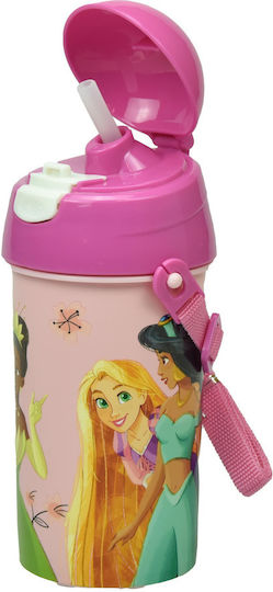 Gim Princess Kinderflasche Disney Prinzessin Kunststoff mit Strohhalm Rosa 500ml