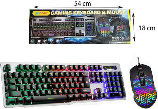 Andowl QK809 Σετ Gaming Πληκτρολόγιο με RGB φωτισμό & Ποντίκι (Αγγλικό US) Γκρι