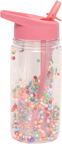 Petit Monkey Sticlă Pentru Copii Din Plastic Cu Pai Roz 300ml