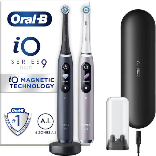 Oral-B iO Series 9 Duo Електрическа Четка за Зъби с Таймер и Калъф за Пътуване Black Onyx / Rose Quartz