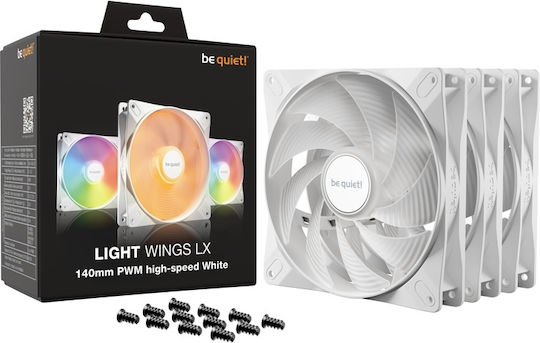 Be Quiet Light Wings LX HS Case Fan 140mm (1800rpm / 75.3cfm) with ARGB Lighting and 3-Pin / 4-Pin PWM Connection 3pcs White