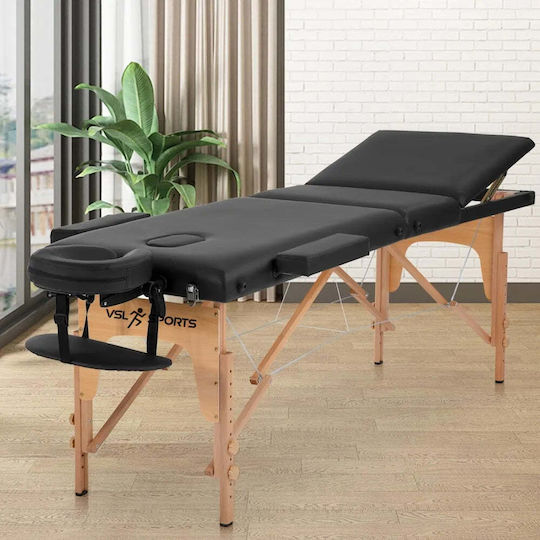 VSL Sports FlexiRest Wooden Portable/Folding Black Massage and Physiotherapy Bed 185x60cm