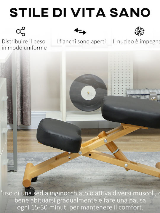 Ergonomic Kneeling Chair Adjustable Height Casters Wood 42 X 70 X 42-52 Cm Black 921-790v01bk Homcom