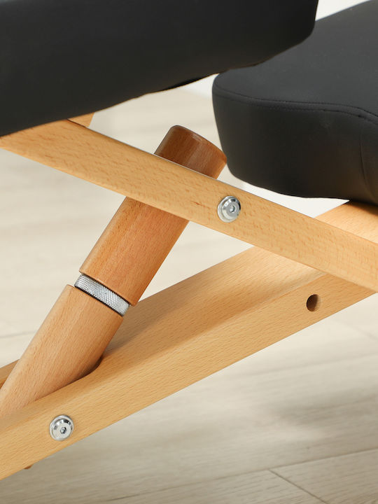 Ergonomic Kneeling Chair Adjustable Height Casters Wood 42 X 70 X 42-52 Cm Black 921-790v01bk Homcom