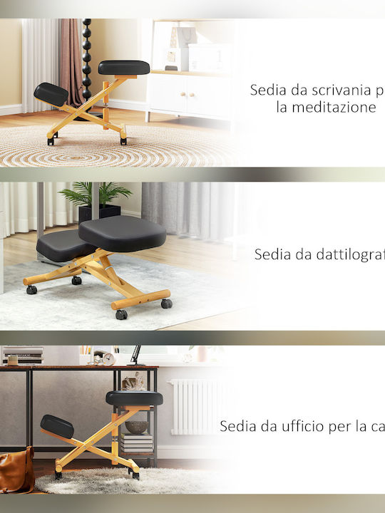Ergonomic Kneeling Chair Adjustable Height Casters Wood 42 X 70 X 42-52 Cm Black 921-790v01bk Homcom