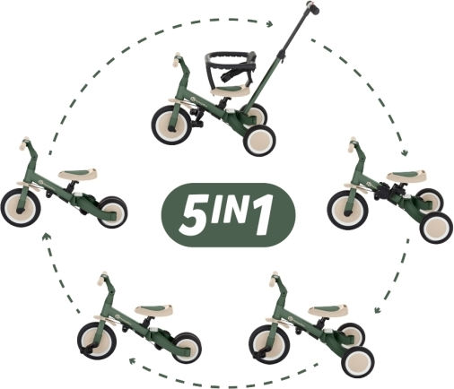 Petite & Mars Turbo Tricicletă Pentru Copii Cu Mâner Pentru Părinți 5 În 1 Pentru 18 Luni Verde