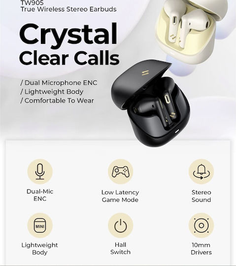 Havit TW905 Earbud Bluetooth Handsfree Ακουστικά με Θήκη Φόρτισης Μπεζ