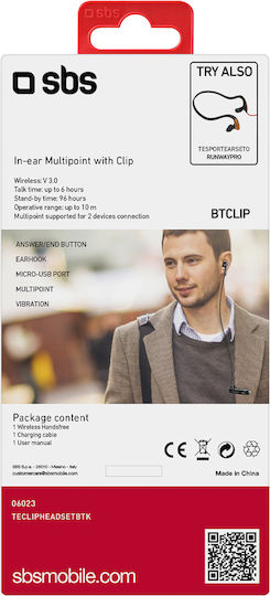 SBS BT300 In-ear Bluetooth Handsfree Ακουστικό Black