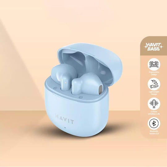 Havit TW976 Earbud Bluetooth Handsfree Ακουστικά με Θήκη Φόρτισης Μπλε