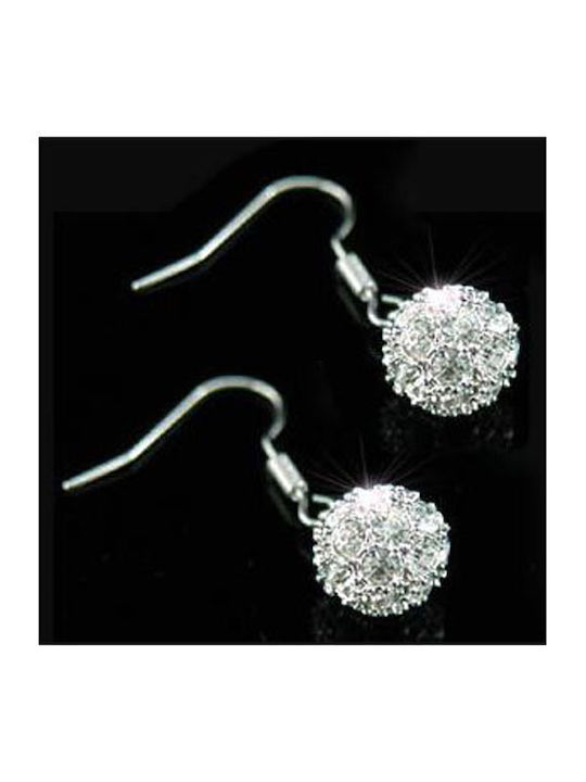 Позлатени обеци с кристали Swarovski в бяло Alexa, дължина 3 см, с кука, размер на топчето 1.1 см, титаниеви обеци, идеални за чувствителни уши