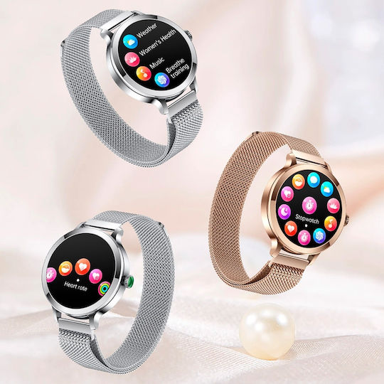 Aoke NX7 Smartwatch με Παλμογράφο (Ροζ - Χρυσή Κάσα / Ροζ - Χρυσό Μεταλλικό Λουρί)