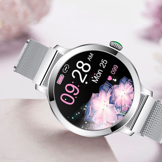 Aoke NX7 Smartwatch με Παλμογράφο (Ροζ - Χρυσή Κάσα / Ροζ - Χρυσό Μεταλλικό Λουρί)