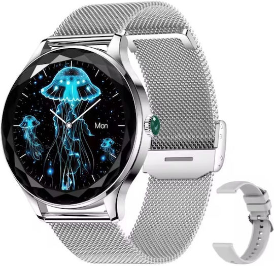 Aoke Gx23Pro Smartwatch με Παλμογράφο (Ασημί Κάσα / Ασημί Λουρί Μεταλλικό)