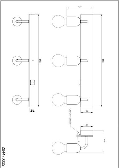 Trio Lighting Modern Lamp Bathroom with Socket E27 and Switch Beige 45x11x11cm