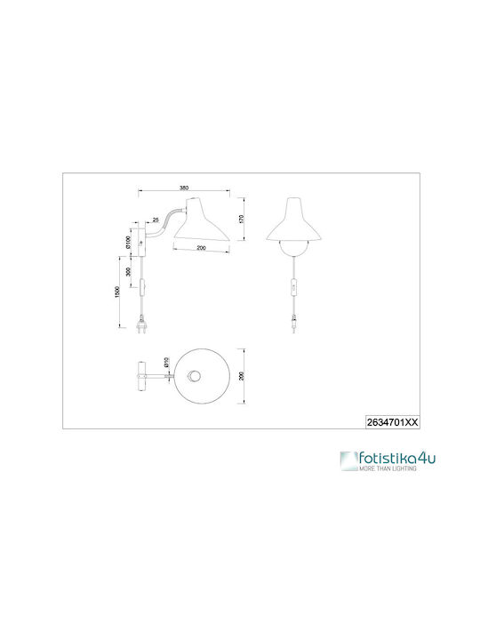 Trio Lighting Modern Leuchte Wand Steckdose mit Fassung E27 Gray 20cm