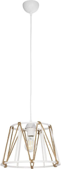 GloboStar Jute Hängelampe Weiß mit Seil für Fassung E27 30x30x75cm.
