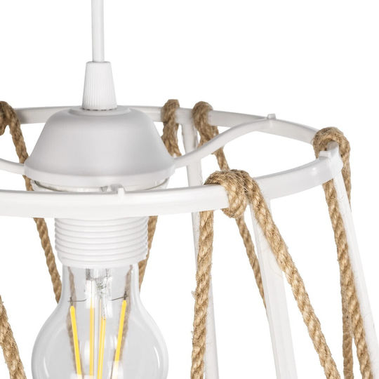 GloboStar Jute Hängelampe Weiß mit Seil für Fassung E27 30x30x75cm.