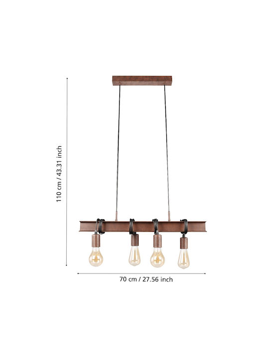 Eglo Townshend Pendant Light Brown Rail for 4 Bulbs E27 70x110cm