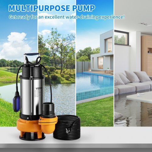 Submersible Pump Float Stainless Steel Flow Rate 60000 L H 2200 W Outlet 3” Height 18 M Ipx8 Power Cable Length 10 M