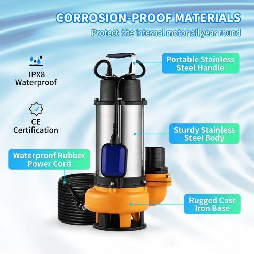 Submersible Pump Float Stainless Steel Flow Rate 60000 L H 2200 W Outlet 3” Height 18 M Ipx8 Power Cable Length 10 M