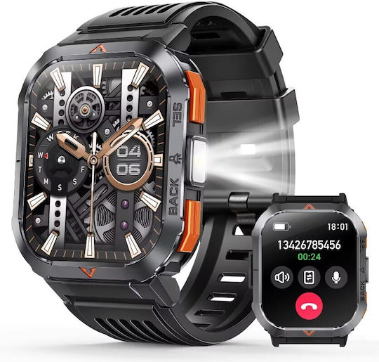 Aoke GS50 Smartwatch με Παλμογράφο (Μαύρη Κάσα / Μαύρο Λουρί Σιλικόνης)