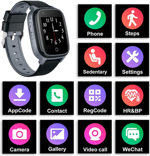 Wonlex D32S Smartwatch με SIM και Παλμογράφο (Μαύρη Κάσα / Μαύρο Λουρί Σιλικόνης)
