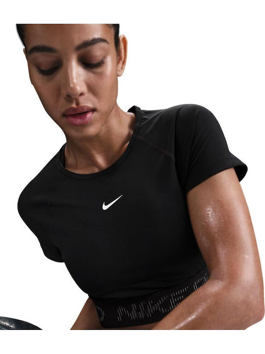Bluze Damă Sport Crop Top Mâneci Scurte Dri-Fit Negru