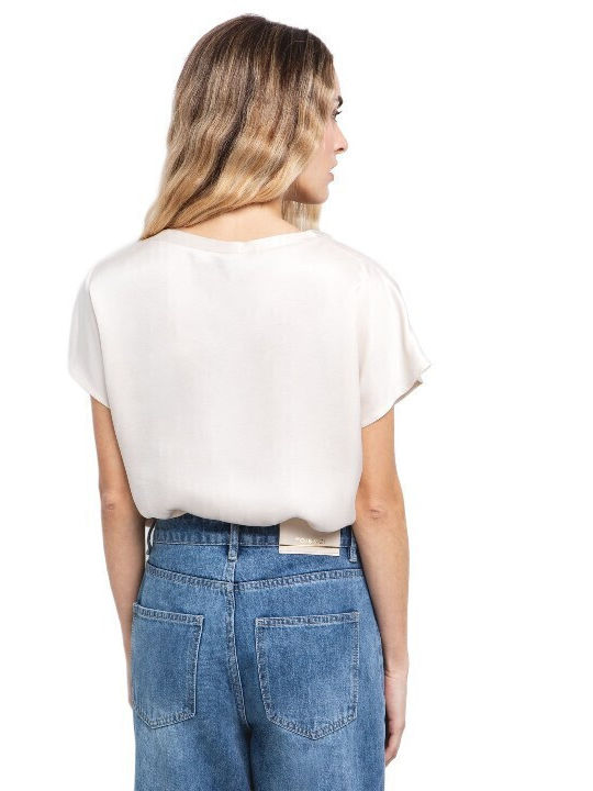 Damen Bluse Kurzärmelig mit V-Ausschnitt Blue