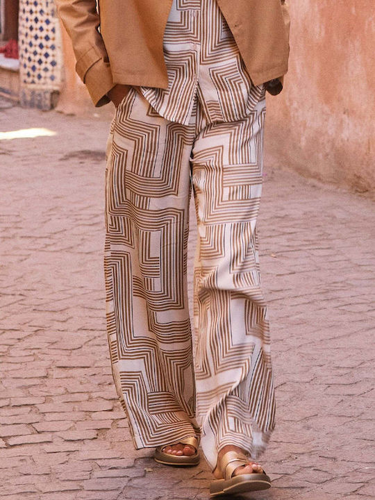Women's High-waisted Fabric Trousers in Relaxed Fit Multicolor