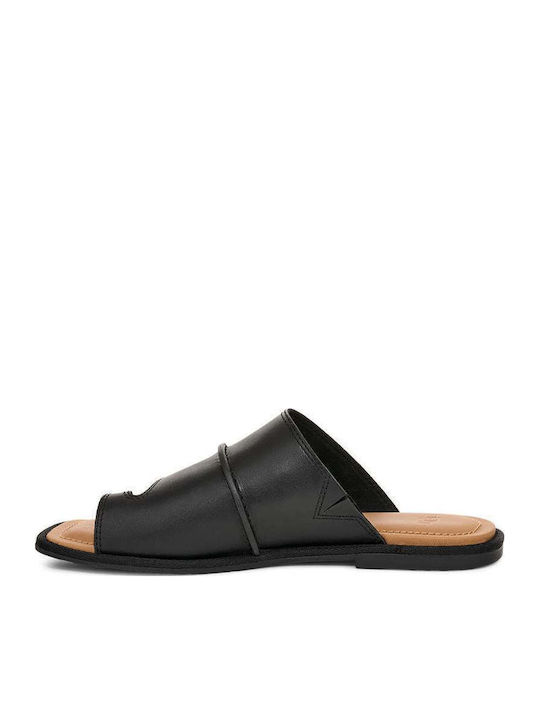 Leather Women's Flat Sandals in Black Color