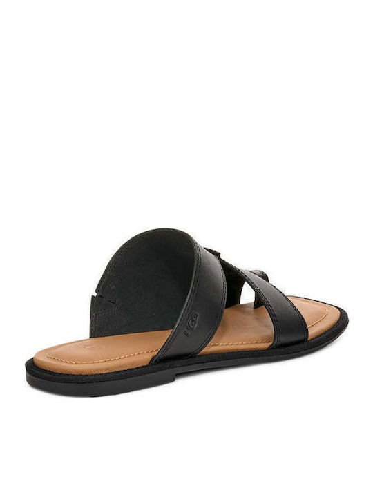 Leather Women's Flat Sandals in Black Color