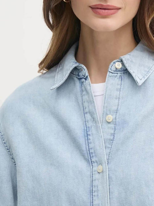 Langärmelig Damen Denim Hemd Light Denim