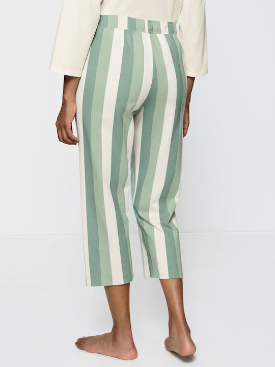 Triumph Winter Cotton Women's Pyjama Pants Green Striped Mix & Match