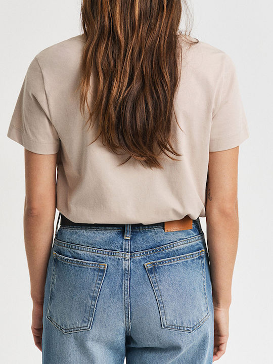 Women's T-shirt with V Neckline Sandy Brown