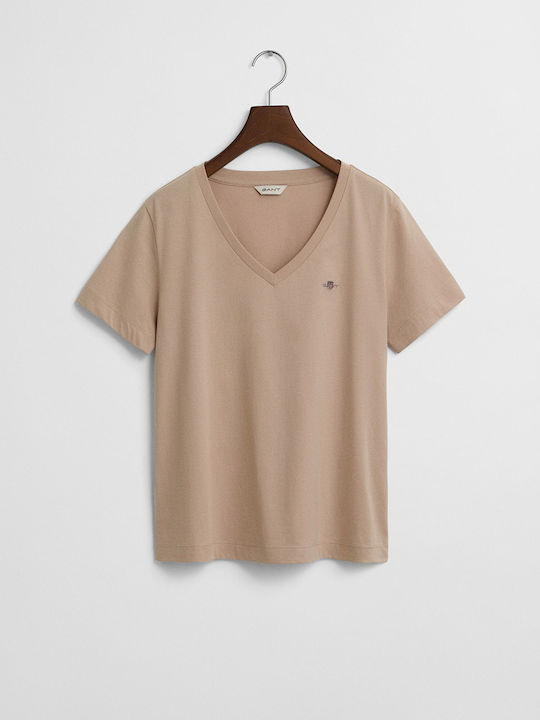 Women's T-shirt with V Neckline Sandy Brown