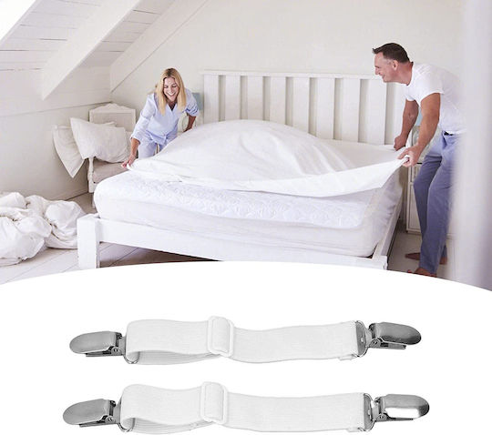 Set 2 Elastische Gurte Befestigung von Bettlaken Zola Verstellbare Länge 50-100 cm Weiß