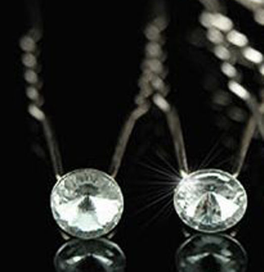 Set of 6 Hairpin Pins Silver White Swarovski Crystals Solitaire ''syra'' Pin Length 7 cm Crystal Diameter 0.9 cm