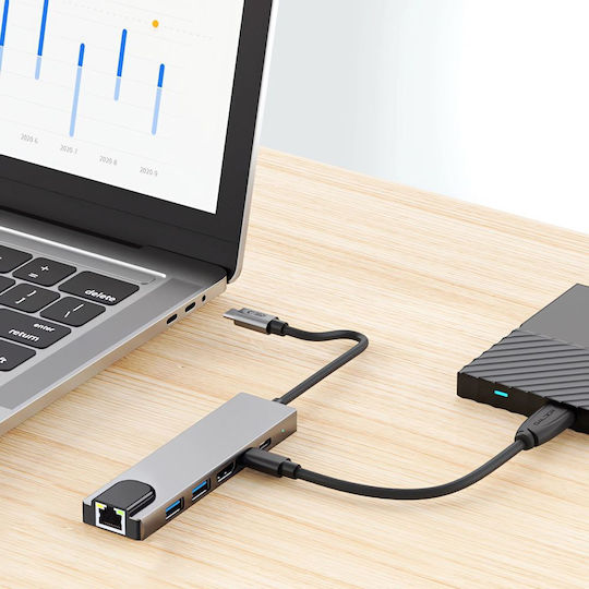 Tech-Protect HB02 USB-C Docking Station με HDMI 4K PD Ethernet Γκρι