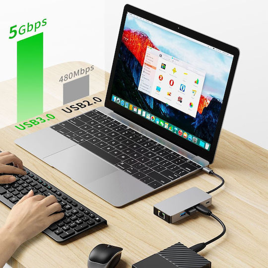 Tech-Protect HB05 USB-C Docking Station with HDMI 4K PD Ethernet Gray