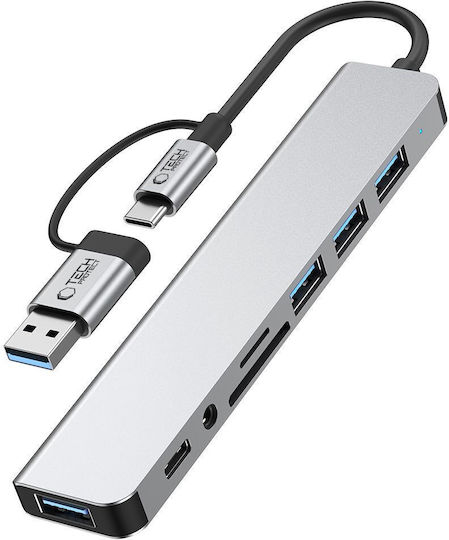 Tech-Protect HB06 Hub 5 Ports USB 3.0 with USB-A / USB-C Connection Gray